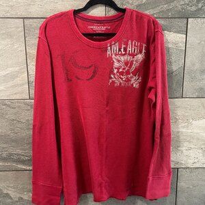 American Eagle Waffle Knit Long Sleeve T-Shirt Red XXL